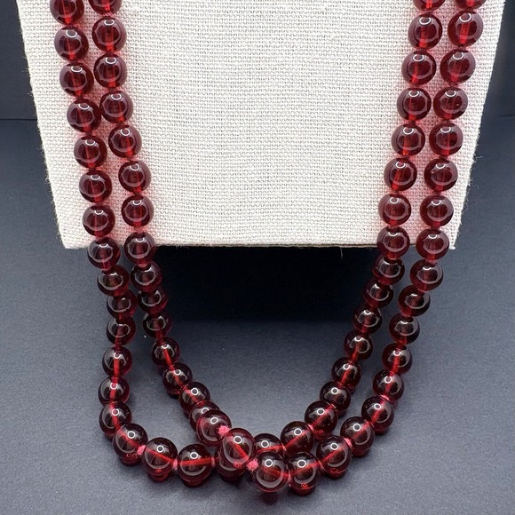 Joan Rivers Jewelry - Vintage Joan Rivers Double Stranded Red Glass Beads Knotted Necklace 32"